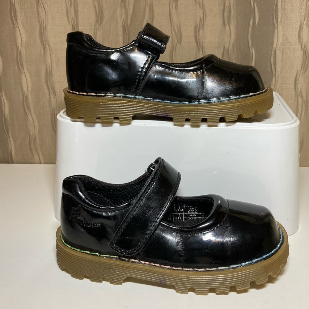 Dr. Martens Tully Mary Jane Toddler Girl's 9 Patent Leather Black Rainbow Stitch - Picture 3 of 16